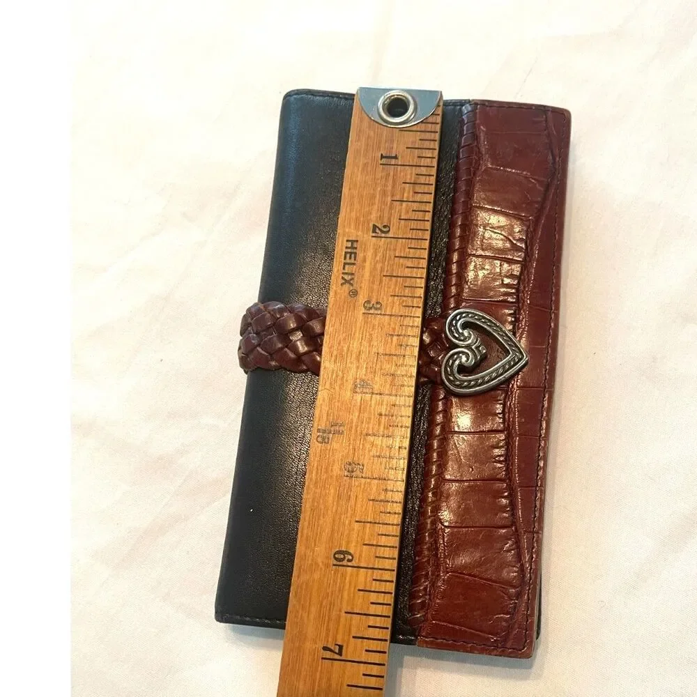 Vintage Brighton Wallet Leather Logo Heart Croc Black & Brown Bifold *READ